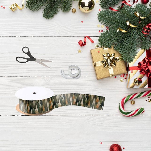 Elegant Pine Tree Pattern | Rustic Forest Satin Ribbon (Creator Uploaded)