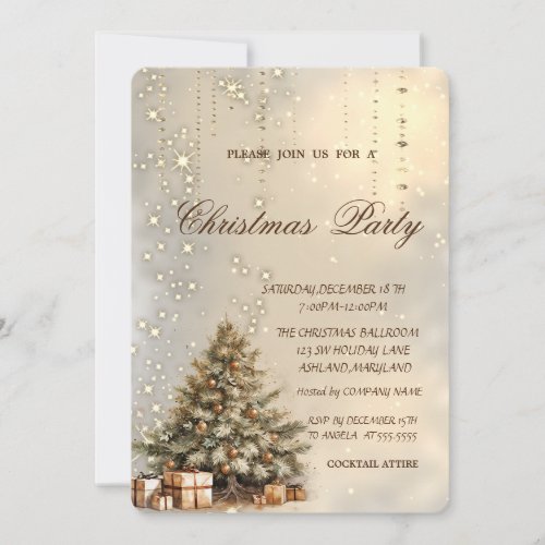 Elegant Pine Tree Presents Christmas Party Invitation