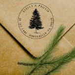 Elegant Pine Tree Vintage Return Address  Rubber Stamp<br><div class="desc">This vintage stamp features a beautiful pine tree in the middle encircled by two names and address in an elegant font. Both are separated in the middle by dots. This nature-inspired stamp would be a great addition to your Christmas stationery. It's also perfect to adorn your all-year-round correspondence.</div>