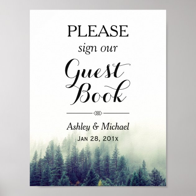 Elegant Pine Trees Forest Wedding Guestbook Sign Poster