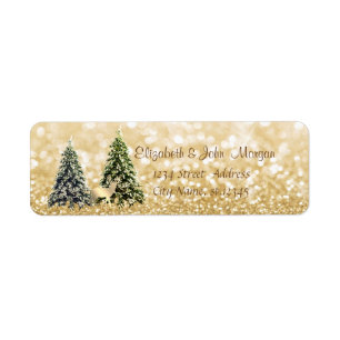 Elegant,Pine Trees ,Gold Deer,Glittery Bokeh Label