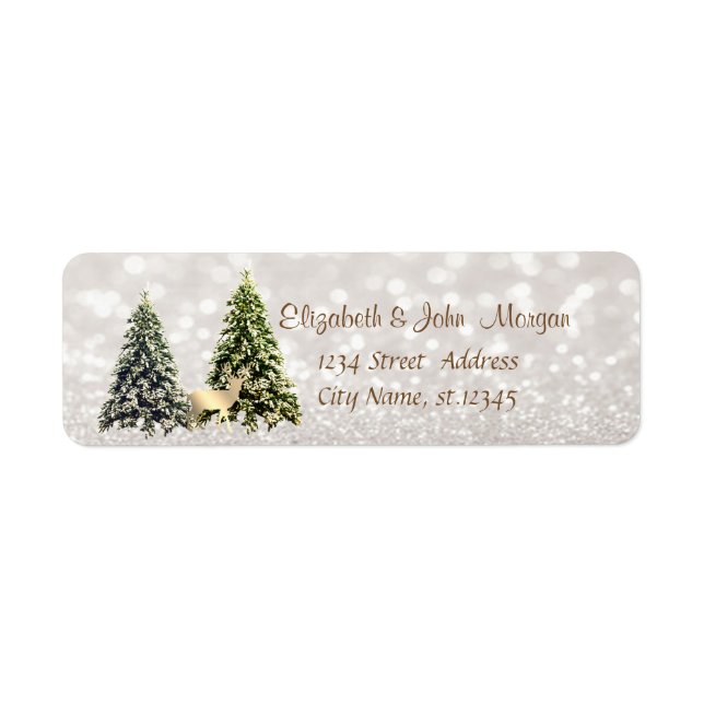 Elegant,Pine Trees ,Gold Deer,Glittery Bokeh Label (Front)