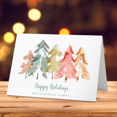 Elegant Pine Trees Watercolor Christmas Holiday Card