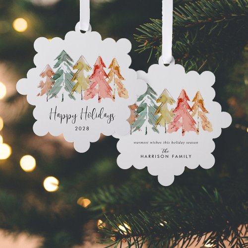 Elegant Pine Trees Watercolor Christmas Holiday Ornament Card