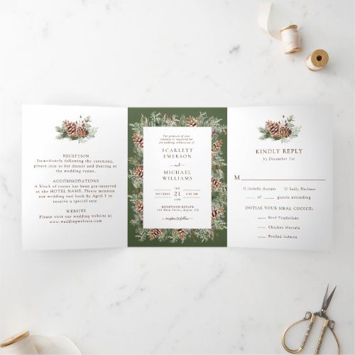Elegant Pine Trifold Wedding Invitation