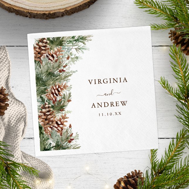 Elegant Pine Wedding Napkins (Elegant White Pinecone Evergreen Wedding Napkins by Painted Paperie
)