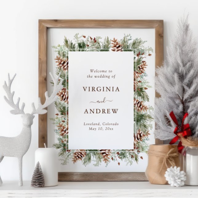 Elegant Pine Welcome Foam Board (Elegant White Evergreen Pine Greenery Welcome Foam Board by Painted Paperie
)