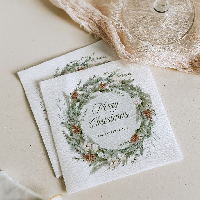 Elegant Pine Wreath and Greenery | Merry Christmas Napkins (Creator Uploaded)