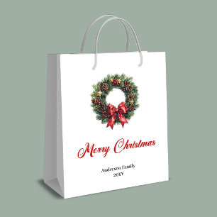 Elegant pine wreath Christmas gift bag watercolor