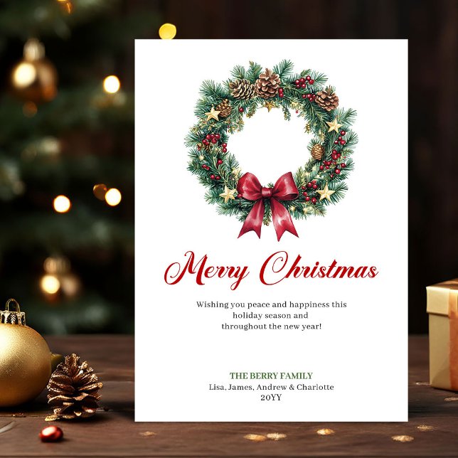 Elegant Pine Wreath Christmas Greeting Holiday  (Elegant Pine Wreath Christmas Greeting Holiday Card)