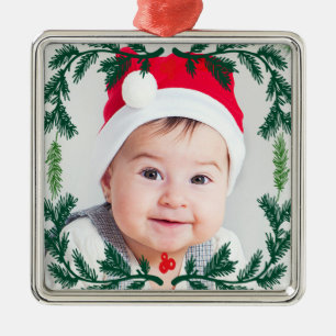 Elegant Pine Wreath Framed Photo Ornament Keepsake