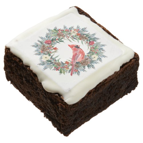 Elegant Pine Wreath Red Cardinal Christmas Party Brownie