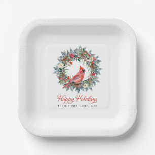 Elegant Pine Wreath Red Cardinal Christmas Party P Paper Plates