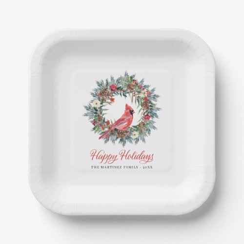 Elegant Pine Wreath Red Cardinal Christmas Party P Paper Plates