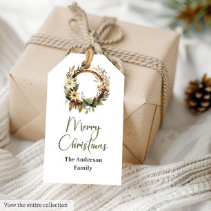 Elegant Pine Wreath Sage Green Christmas Gift Tags