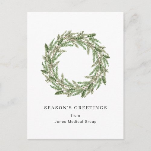 Elegant Pine Wreath Simple Corporate Christmas Holiday Postcard