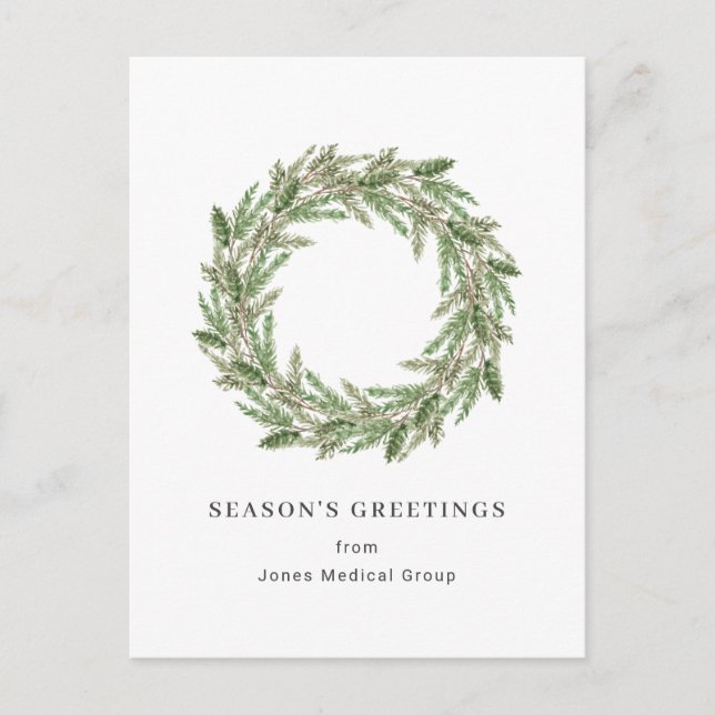 Elegant Pine Wreath Simple Corporate Christmas Holiday Postcard (Front)