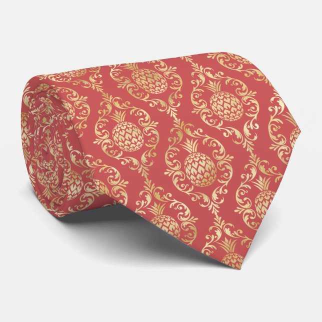 elegant pineapple damask tiled pattern neck tie (Rolled)