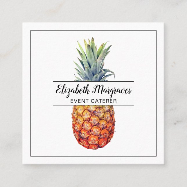 Elegant Pineapple Event Planner And Caterer Square Business Card (Front)