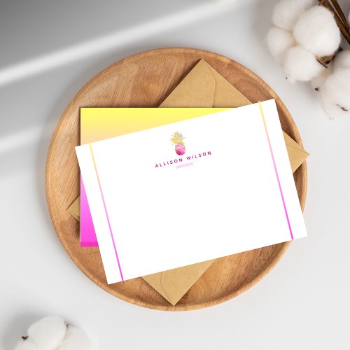 Elegant Pineapple in Pinks and Gold Note Card