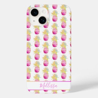 Elegant Pineapple in Pinks and Gold Personalized 