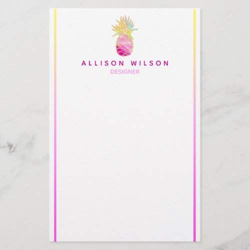 Elegant Pineapple in Pinks and Gold Stationery