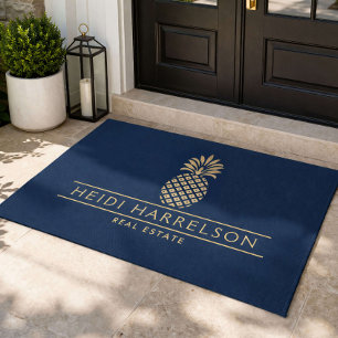 Elegant Pineapple Realtor Luxury Real Estate Navy Doormat