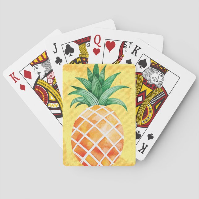 Elegant Pineapple Yellow Watercolor Poker Cards (Back)