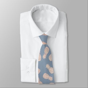 Elegant Pineapples Pattern On Dusty Blue Neck Tie by amoredesign at Zazzle
