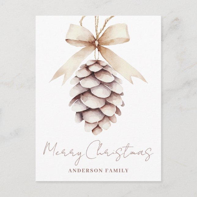 Elegant Pinecone Watercolor Christmas Holiday Postcard (Front)
