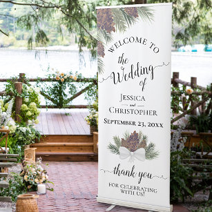 Elegant Pinecones & Pine Branches Wedding Welcome Retractable Banner