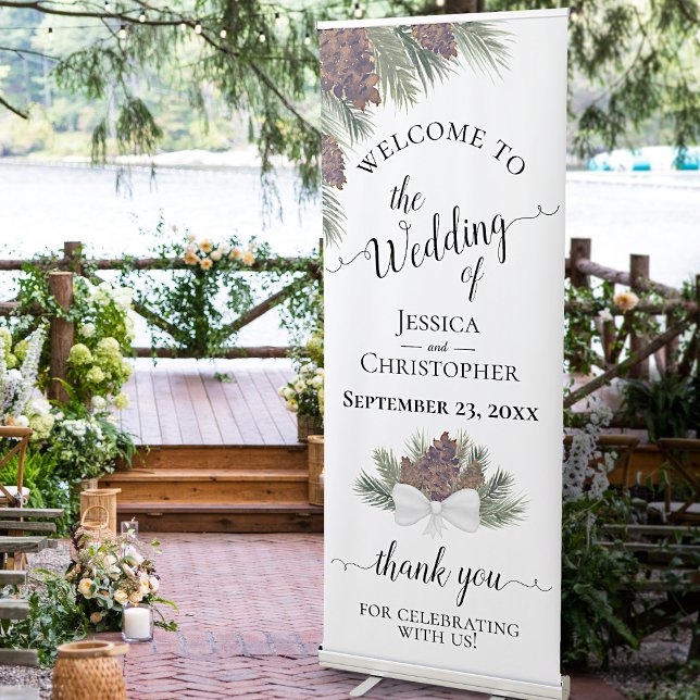 Elegant Pinecones & Pine Branches Wedding Welcome Retractable Banner (Creator Uploaded)
