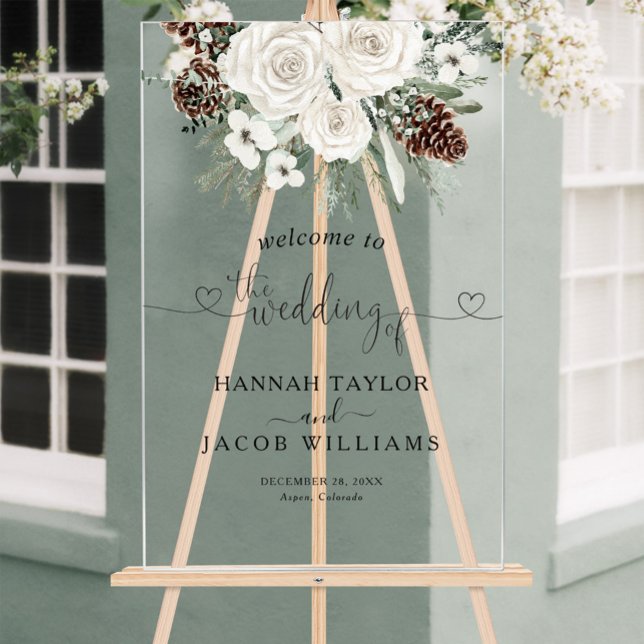 Elegant Pines Winter Wedding Welcome Acrylic Sign (Creator Uploaded)