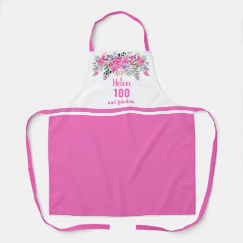 Elegant pink 100th birthday floral apron