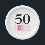 Elegant Pink 50th Birthday Party Paper Plate<br><div class="desc">Celebrate turning 50 in style with this elegant 50th birthday design. 50 and Fabulous in hot pink and black text.</div>