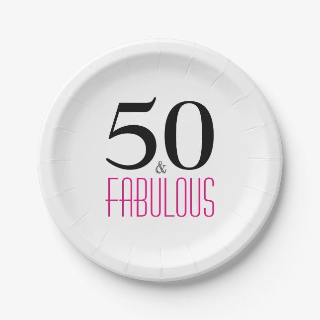 Elegant Pink 50th Birthday Party Paper Plate (Front)