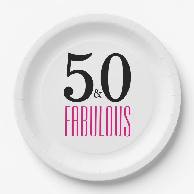 Elegant Pink 50th Birthday Party Paper Plates (Front)