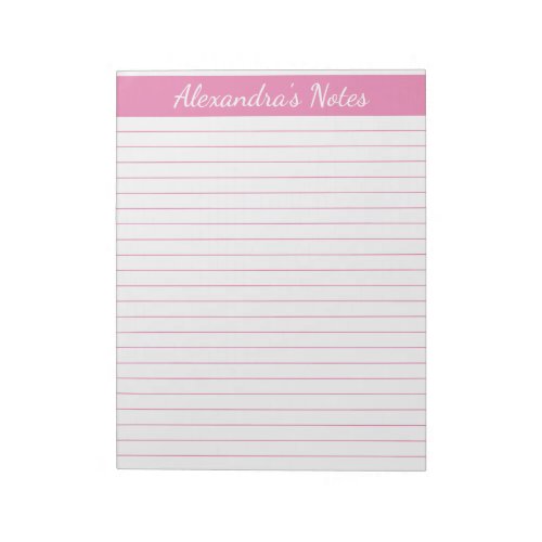Elegant Pink 85x11 Letter Size Personalized Notepad