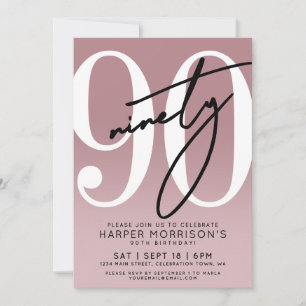 Elegant Pink 90th Birthday Party Invitation