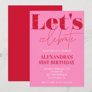 Elegant Pink 91st birthday invitation Glitter Glam