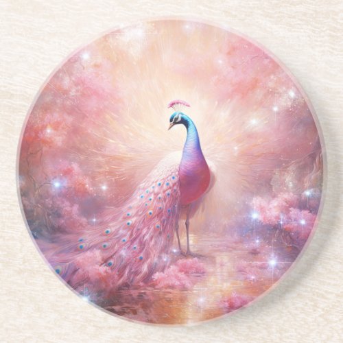Elegant Pink Abstract Peacock Coaster