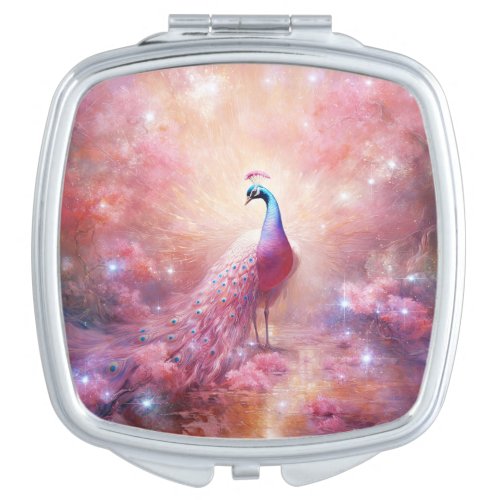 Elegant Pink Abstract Peacock Compact Mirror