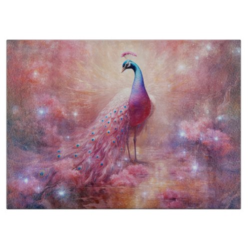 Elegant Pink Abstract Peacock Cutting Board