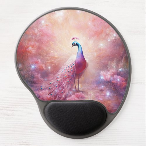 Elegant Pink Abstract Peacock Gel Mouse Pad