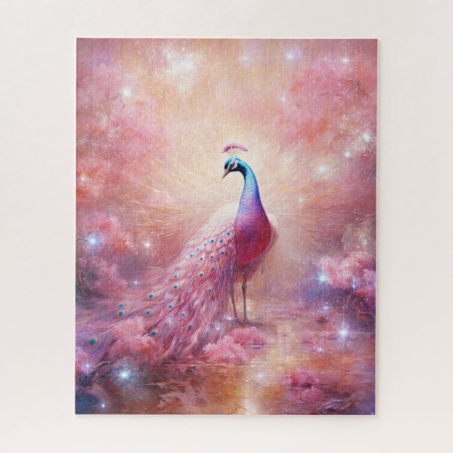 Elegant Pink Abstract Peacock Jigsaw Puzzle