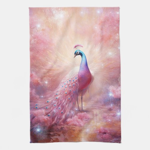 Elegant Pink Abstract Peacock Kitchen Towel