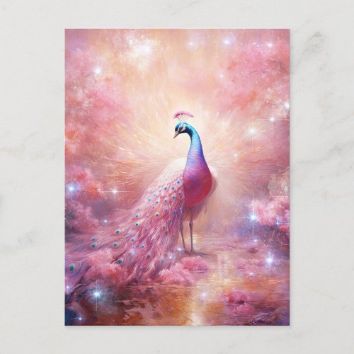 Elegant Pink Abstract Peacock Postcard