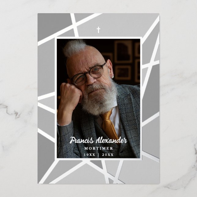 Elegant Pink Abstract Photo Memorial Funeral Foil Invitation (Front)