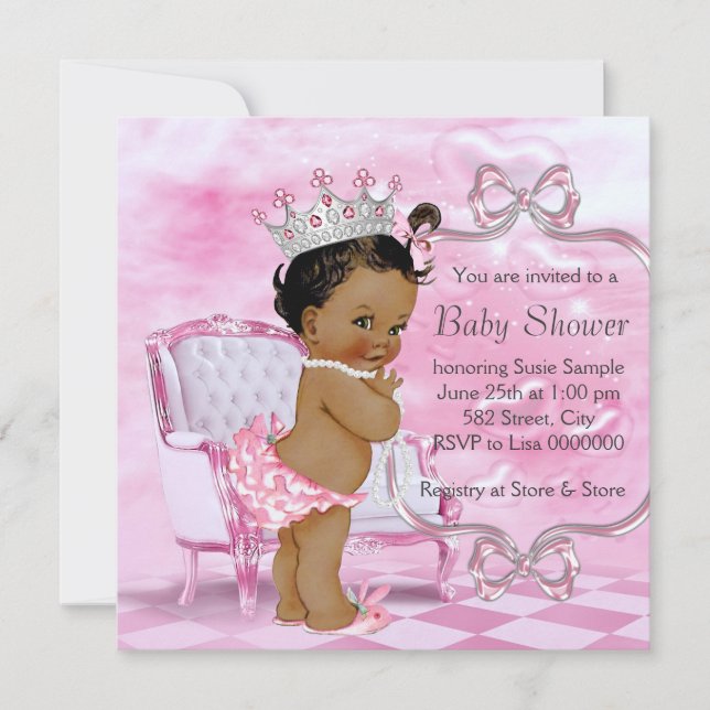 Elegant Pink African American Baby Shower Invitation (Front)