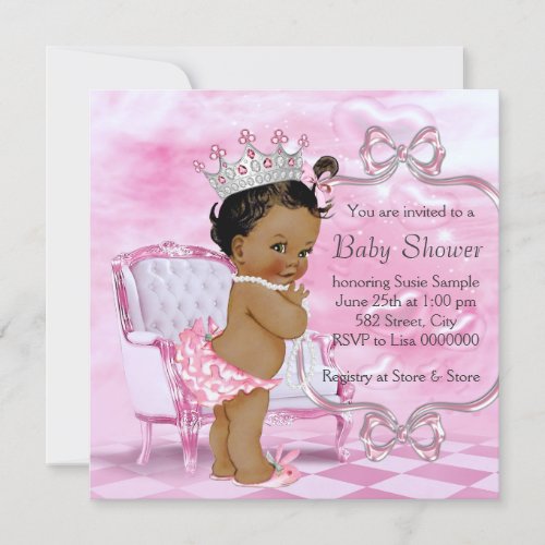 Elegant Pink African American Baby Shower Invitation